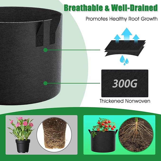 FEED GARDEN 15 Gallon Grow Bags 4 Pack – Heavy Duty 300G Thick Fabric Plant Pots with Reinforced Handles, Breathable Drainage Planters for Tomatoes, Potatoes & Large Vegetables Indoor Outdoor