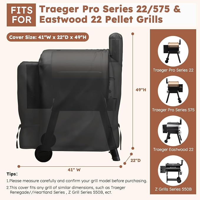 MR. COVER Grill Cover for Traeger Pro 22 & 575 Series, Waterproof Wood Pellet Smoker Cover for Traeger 22 / Pro 575, Z Grills 550B, Heavy Duty Premium Pellet BBQ Cover for Outdoor with Straps, Black