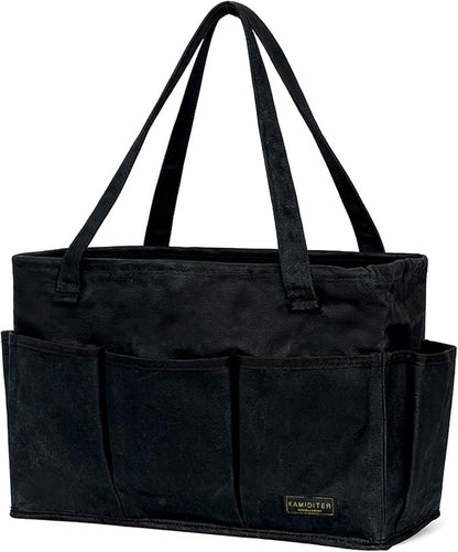Tool Pouch, Heavy Duty 16oz Waxed Canvas Tool Bag, Rectangle Foldable Open Top Tool Bags with Handles, 10 Pockets | 15.5 x 7.5 x 10.5 Inches