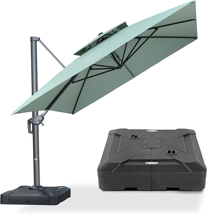 PURPLE LEAF Cantilever Patio Umbrella Outdoor Aluminum Offset Square Umbrella Windproof Heavy Duty Hanging Outside Umbrella for Deck Pool Garden