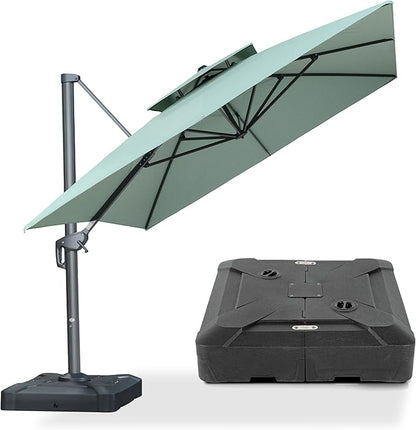 PURPLE LEAF Cantilever Patio Umbrella Outdoor Aluminum Offset Square Umbrella Windproof Heavy Duty Hanging Outside Umbrella for Deck Pool Garden