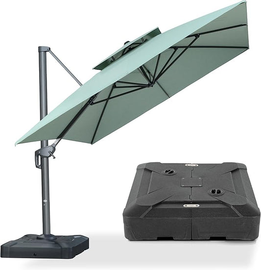 PURPLE LEAF Cantilever Patio Umbrella Outdoor Aluminum Offset Square Umbrella Windproof Heavy Duty Hanging Outside Umbrella for Deck Pool Garden