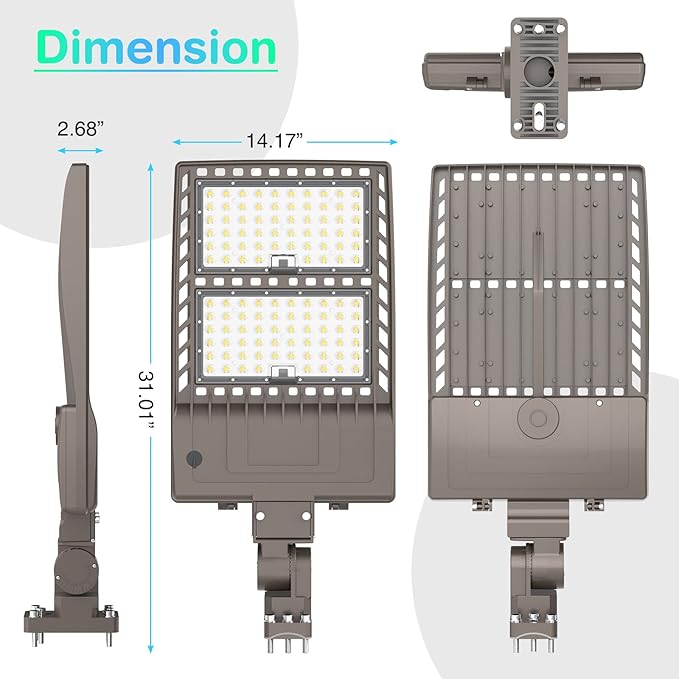 320W LED Parking Lot Light 44800LM with Photocell, UL DLC Listed, 5000K Shoebox Pole Light with Arm Mount, AC100-277V, IP65 Waterproof Commercial Street Area Lighting for Driveway/Roadway/Yard