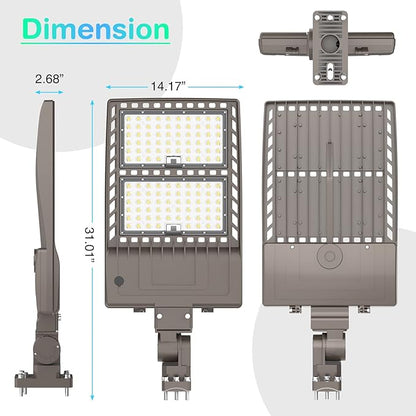 320W LED Parking Lot Light 44800LM with Photocell, UL DLC Listed, 5000K Shoebox Pole Light with Arm Mount, AC100-277V, IP65 Waterproof Commercial Street Area Lighting for Driveway/Roadway/Yard