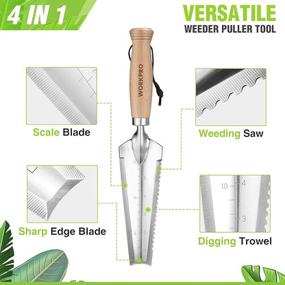 WORKPRO Garden Trowel with Wood Handle, Stainless Steel Narrow Hand Shovel, Multi- Use Flat Garden Trowel for Planting, Weeding, Transplanting, Digging, Small Weeding knife for Gardening