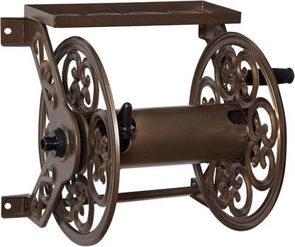 Liberty Garden 708 Steel Decorative Wall Mount Garden Hose Reel, Holds 125-Feet of 5/8-Inch Hose - Bronze