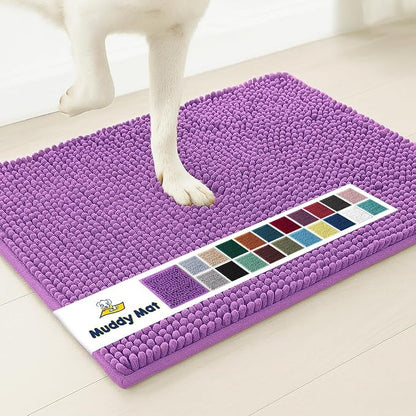 Muddy Mat® | Super Water Absorbent Door Mat Indoor, Microfiber Quick Dry Chenille Entryway Rug, Slip Resistant Front Door Mat, Indoor Mats for Entryway, Machine Washable Pet Rug, Purple 16"x24"