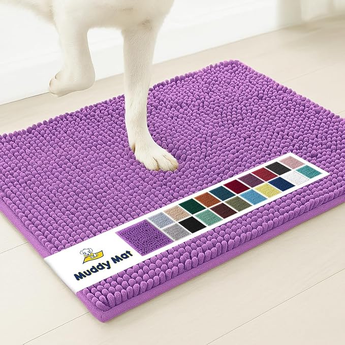 Muddy Mat® | Super Water Absorbent Door Mat Indoor, Microfiber Quick Dry Chenille Entryway Rug, Slip Resistant Front Door Mat, Indoor Mats for Entryway, Machine Washable Pet Rug, Purple 18"x28"
