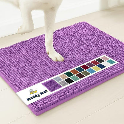 Muddy Mat® | Super Water Absorbent Door Mat Indoor, Microfiber Quick Dry Chenille Entryway Rug, Slip Resistant Front Door Mat, Indoor Mats for Entryway, Machine Washable Pet Rug, Purple 18"x28"