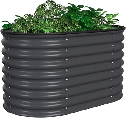 MUPATER 24” Raised Garden Bed, 2-in-1 Raised Garden Bed, 304 Stainless Steel Garden Bed, 4×2×2FT Modular Raised Planter Box Outdoor for Flowers, Vegetables, Grey
