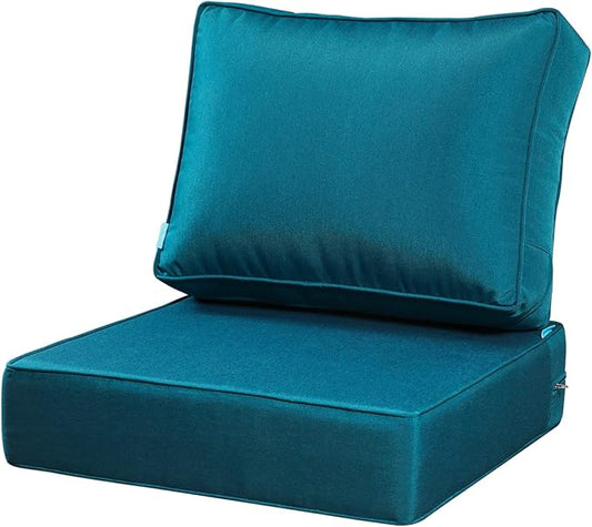 ARTPLAN Olefin 24x24 Deep Seat Patio Cushions for Outdoor Furniture,Extra 6 inch Thick,Back 18"x24",Removable,Replacement,Solid/Floral,Outdoor/Indoor,Peacock