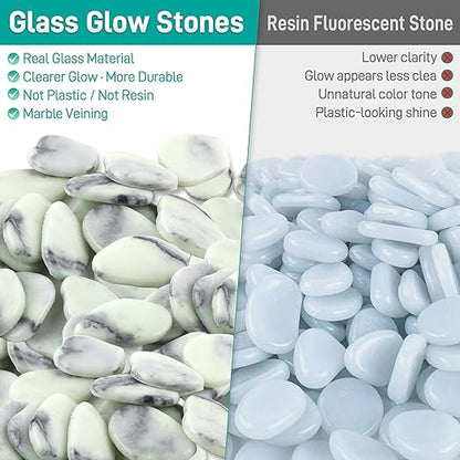 Glow in The Dark Pebbles Glass Stones, 4.5LB Blue Green Luminous Rocks for Garden Pathway, Walkway, Landscaping, Aquarium,Cemetery Decorations & Yard Decor, Non-Plastic Premium Glass Pebbles