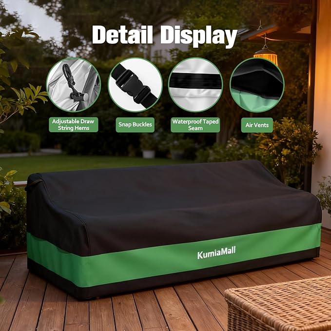 Outdoor Heavy Duty Sofa Cover, Waterproof Patio Couch Cover, 93" W x 40" D x 35" H, Tear-Resistant and UV-Resistant Lawn Furniture Sofa Covers Black & Green