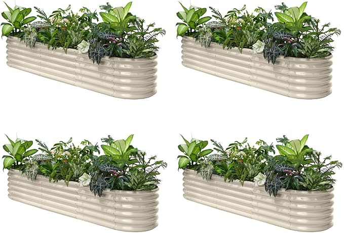 4-Pack 8x2x1.5 ft Galvanized Raised Garden Bed, 18" Tall Planter for Outdoor Plants, Metal Raised Flower Bed for Herb Fruit Vegetable, Garden Planter Outside Backyard & Patio - Sand Beige