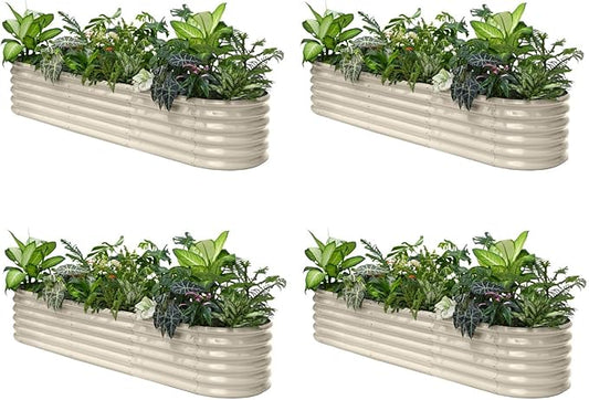 4-Pack 8x2x1.5 ft Galvanized Raised Garden Bed, 18" Tall Planter for Outdoor Plants, Metal Raised Flower Bed for Herb Fruit Vegetable, Garden Planter Outside Backyard & Patio - Sand Beige
