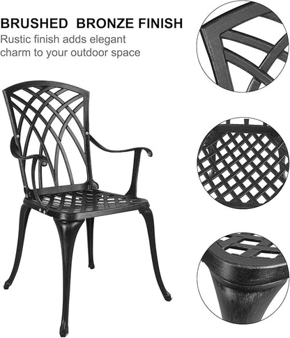 Polar Aurora 3 Piece Patio Bistro Set Cast Aluminum Bistro Table Set Outdoor Round Dining Table with Umbrella Hole for Porch, Lawn, Garden, Backyard, Pool,Black