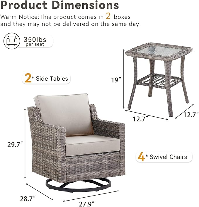 Patio Wicker Chairs Swivel Rocker-Outdoor Swivel Rocker Chair Set of 4 with All Weather Wicker Glider Rocker Set, PE Rattan Swivel Rocking Chair with 2 Side Table for Balcony Deck Porch Grey/Beige
