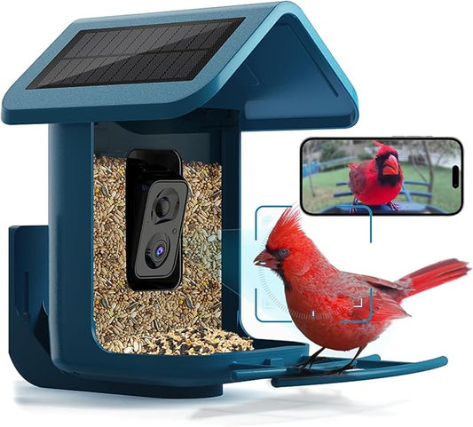 Bird Feeder with Camera Solar Powered : Smart Camera Bird Feeder 2K Live Steam for Outdoor, 5MP Photos, AI Identify Auto Capture Videos, 1.8L Large Capacity, Gifts for Birdlover Mom Dad