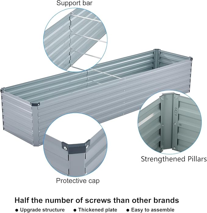 Meberam 2 Pack 8x2x1FT Galvanized Raised Garden Beds Kit Outdoor Metal Gardening Planter Box for Vegetable Elevated Flower Herbs,Gray
