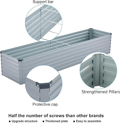 Meberam 2 Pack 8x2x1FT Galvanized Raised Garden Beds Kit Outdoor Metal Gardening Planter Box for Vegetable Elevated Flower Herbs,Gray