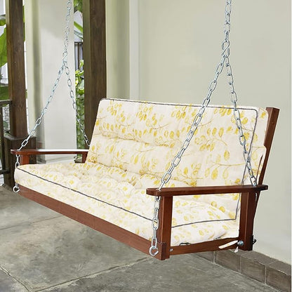 Swing Replacement Seat Cushions, 2-3 Seater Bench Cushions for Outdoor Furnitur with Backrest, Garden Recliner Seat Cushions Waterproof Sofa Pads (Yellow Leaves, 63x40in)