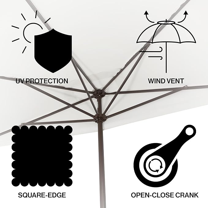JONATHAN Y Half Umbrella UMB1200D Sidney 9 ft. Classic MidCentury Rectangular Market Patio with Crank, Wind Vent and UV Protection in White/Black