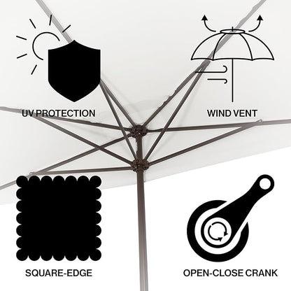 JONATHAN Y Half Umbrella UMB1200D Sidney 9 ft. Classic MidCentury Rectangular Market Patio with Crank, Wind Vent and UV Protection in White/Black