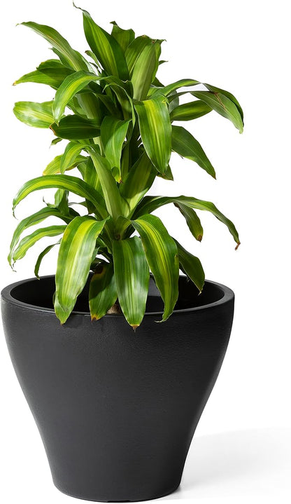 Step2 Fernway Round Planter, Large Planters for Outdoor Plants, Gardening and Flower Pot for Patio or Porch, Efficient Drainage, Durable Plastic, Onyx Black, 1-Pack