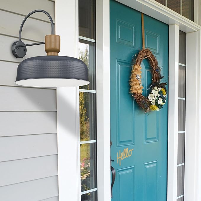 Outdoor Barn Light Hammered Barn Light, Farmhouse Exterior Wall Mount Light Vintage Wall Lighting Fixture Industrial Sconce Lantern for Porch, Entryway, Garage, Blue, 2 Pack, Large