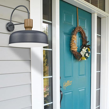 Outdoor Barn Light Hammered Barn Light, Farmhouse Exterior Wall Mount Light Vintage Wall Lighting Fixture Industrial Sconce Lantern for Porch, Entryway, Garage, Blue, 2 Pack, Large