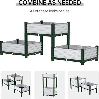 Planter Box Raised Garden Bed with Reinforced Support Rods, Drainage Grid, Multi-Combination Options for Vegetables, Flowers, and Herbs, Ideal for Balcony, and Patio Gardening