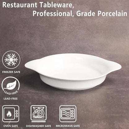 Round Au Gratin Baking Dishes, Set of 4, Porcelain Baking Dish Oven Safe Roasting Lasagna Pan, Ceramic Bakeware Ideal for Crème Brulee Casserole, Lasagna, Gratin, Broiling, Roasting, and