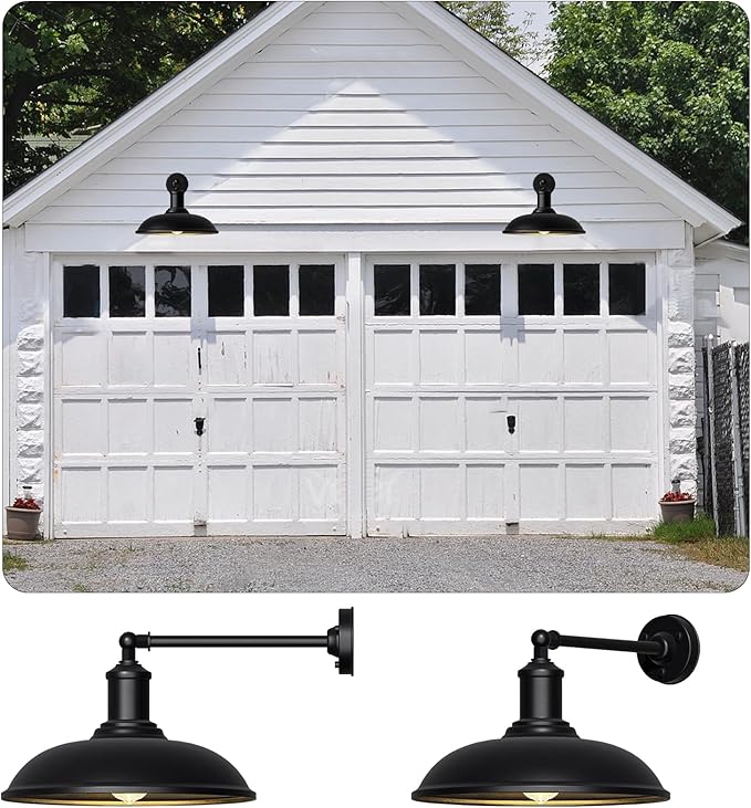 18" Vintage Style Barn Gooseneck Light, Large Farmhouse Waterproof and Rust-Resistant Wall-Mounted Lighting Fixture for Porches, Garages, Patios and Farmhouses 2-Pack