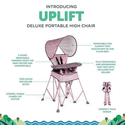 Baby Delight Go with Me Uplift Deluxe Portable High Chair | Travel High Chair | Sun Canopy | Indoor and Outdoor | Canyon Rose