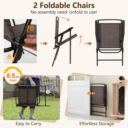 S AFSTAR 3-Piece Bistro Set, Patio Furniture Set for Outdoor Poolside Balcony Garden Yard, 28" H Outdoor Round Table and 2-Pack Folding Chairs, 3PCS Bistro Dining Furniture Set