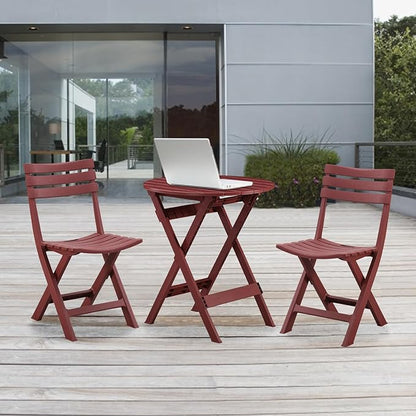 Patio Bistro Set, 3 Piece Plastic Folding Bistro Set, Portable Outdoor Patio Table and Chairs Set, Foldable Patio Furniture Set for Balcony, Porch, Backyard, Garden,Poolside (Red)
