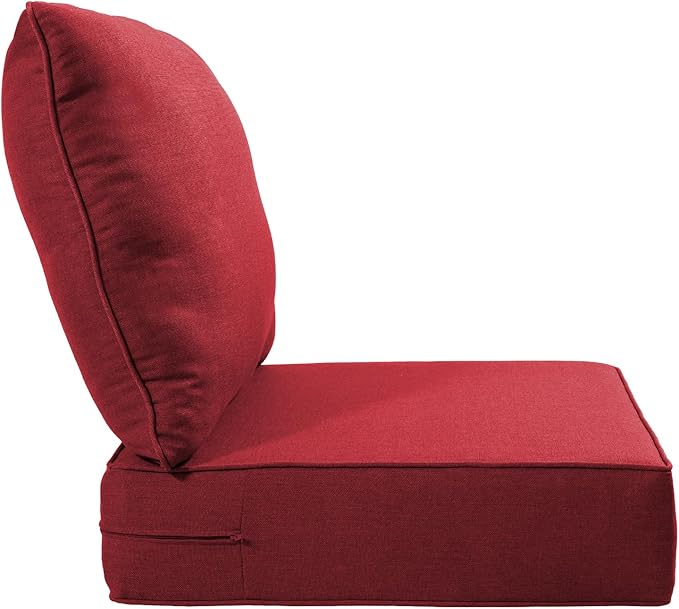 Luxury 22x24/22x25 6-Inch Outdoor Deep Seat Cushions Set of 6 - Comfortable Patio Zipper Chair Cushion for Outside Wicker Dining Rocking Swivel Chairs Loveseat Couch Sectional Sofa - Red