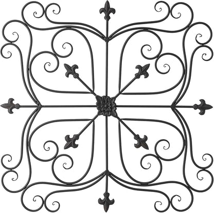 Glitzhome Vintage Wall Decor, Black Artistic Beauty Metal Garden Ornament Powder-Coated Matte Black Finish Charming Fleur-de-lis Outdoor Indoor Decoration