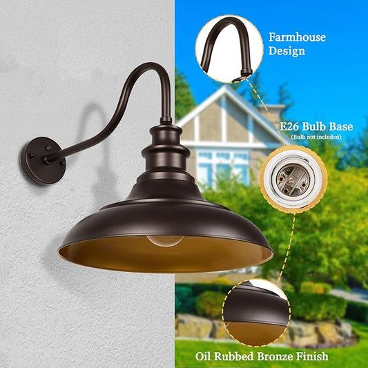 Exterior Farmhouse Barn Light, 2PCS Dusk to Dawn Outdoor Lighting, 16 Inch Vintage Outside Garage Lights Fixtures for Patio Frontdoor Entryway Doorway
