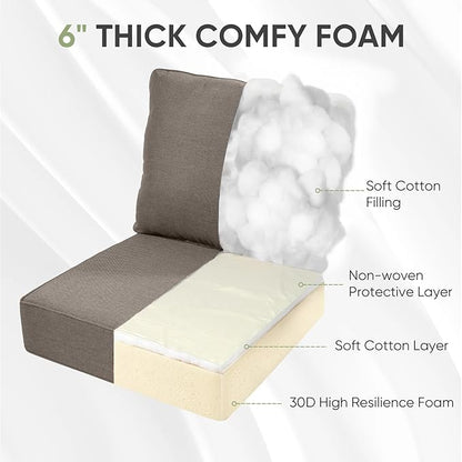 Outdoor Furniture Cushions, 6 inch Thick Seat Cushions for Outdoor Furniture, Waterproof 24x24 Patio Couch Cushions, Replacement Chair/Sofa Cushion, Include 4 Back & 4 Seat Cushion, Thick/Gray