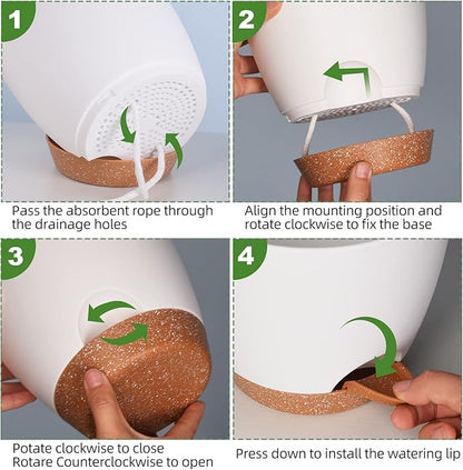 Plant Pots for Indoor Plants 5 Pack Self Watering Planters, 7/6.5/6/5.5/5 Inch Self Watering Pots with Drainage Hole Plastic Flower Pot for Herbs, Succulents, African Violet (White)