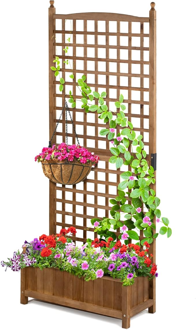 Idzo Raised Garden Bed with Trellis, Durable Oil Coated Planter with Trellis, 71 Inches Height Vertical Gardens Outdoors with Convenient Non Woven Lining for Better Plants Growing