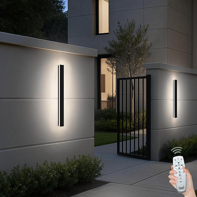 31.49 Inch Outdoor Wall Lights, Ip65 Waterproof Linear Led Modern Wall Sconce, 3CCT Color Selectable LED Strip Porch Lights with Remote Dimming Lighting Fixture Acrylic Anti Rust