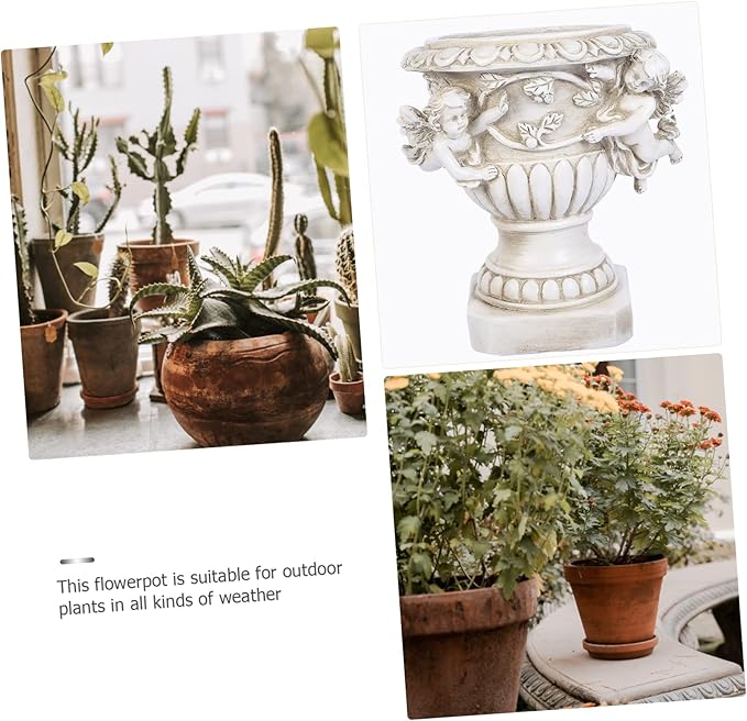 Outdoor Flowerpot European Style Beige Resin Crafts for Plants Decorative Outdoor Statue Pot Ideal for Yard and Garden Decor