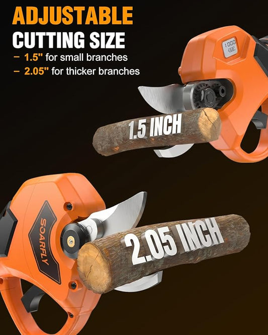 Electric Cordless Pruning Shears, 1.5-2.05 inches Cutting Diameter, Electric Clippers for Gardening, Brushless Motor Tree Pruner with LCD Display and SK5 Blades, Tree Branch Cutter for Tree Trimming