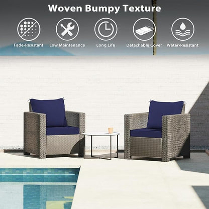 Sundale Outdoor Olefin Deep Seat Cushion, Patio Chair Cushion and Pillow, Water-Resistant Sectional Sofa Pad with Straps Navy Blue, 23 x 26 x 4 Inches