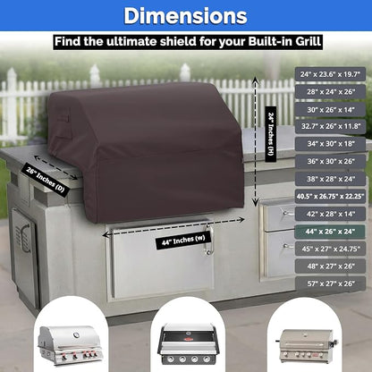 Covers & All Built-in Grill Cover for Outdoor Grill – Heavy Duty 12 oz Waterproof Built-in BBQ Grill Cover, PVC-Coated Polyester with Elastic Hem for Snug Fit (44 x 26 x 24 inches, Coffee)