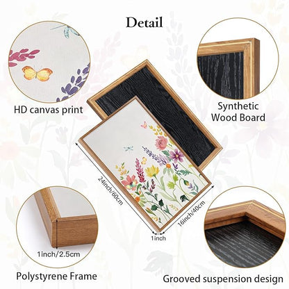 CHDITB Colorful Wildflower Framed Canvas Wall Art Print, Nature Butterfly Poster, Flower Wall Decor, Watercolor Floral Pictures, Botanical Art Prints for Girl Room Living Room Nursery Decor 16"x24"x3