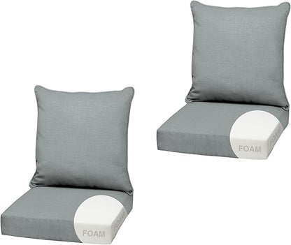 Arden Outdoor Foam Deep Seat Cushion (2-Pack), 22x24, Premium High-Density Foam, Never Flattens, Weather-Proof for Patio Chair Sofa Couch, Stone Grey Leala