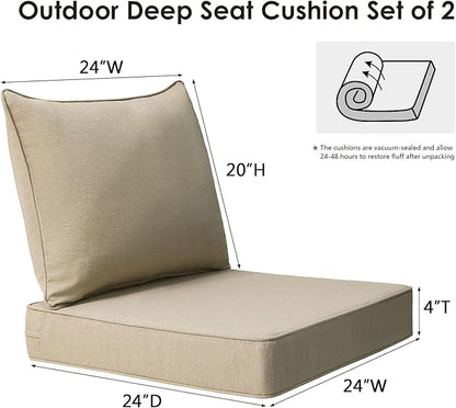 Outdoor Patio Chair Cushions Set, 24" x 24", Set of 2, Water-Repellent, Fade Resistant, Deep Seat Bottom and Back Cushion for Backyard, Couch, Sofa and Patio Furniture, Tan